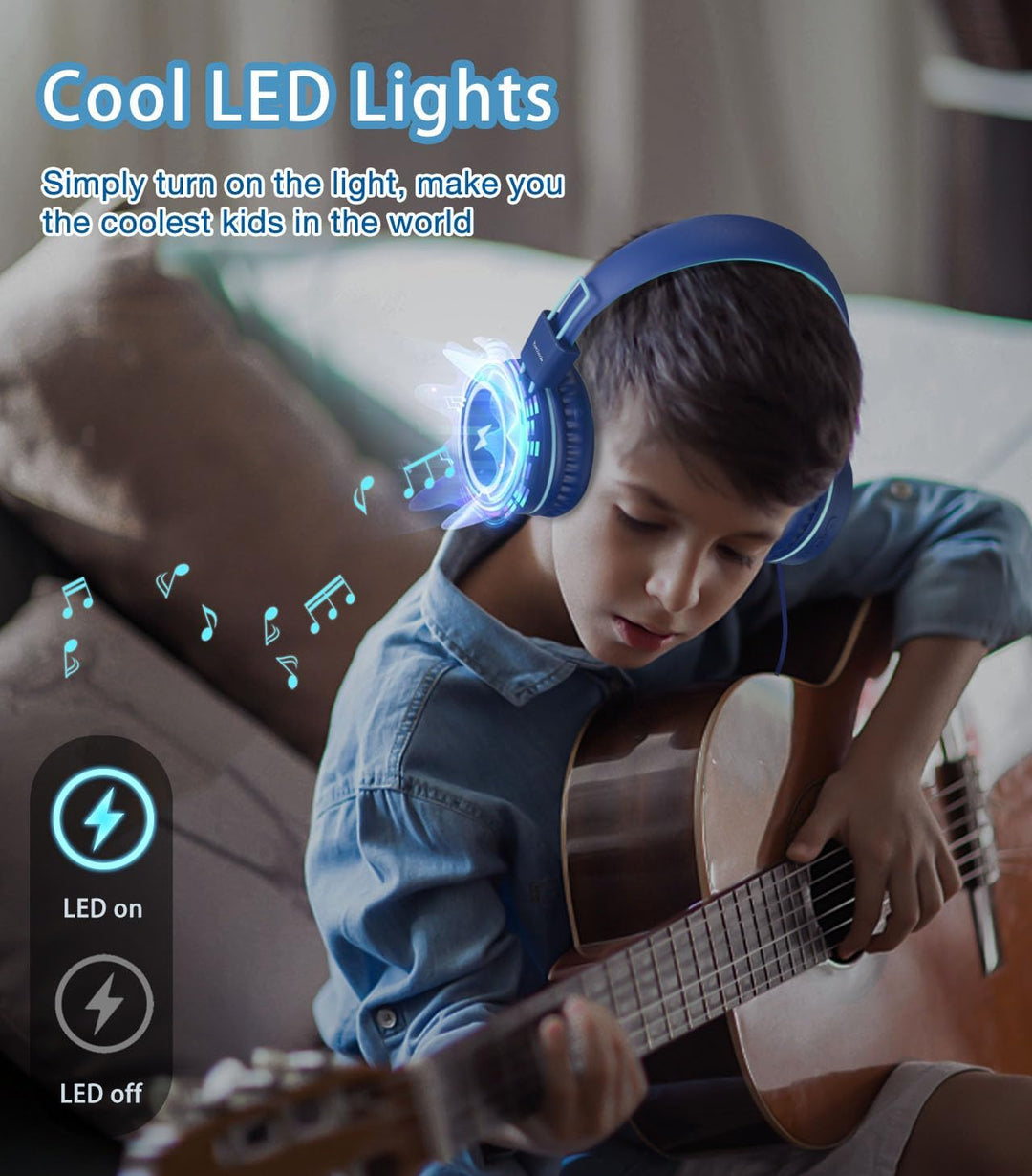 Kinder-Kopfhörer mit LED-Lichtern für die Schule, Upgrade USB Typ C Kid Kopfhörer mit Mikrofon, Laut