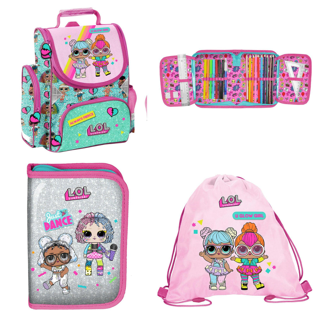 LOL Schulranzen Mädchen 1 Klasse Tornister Schulrucksack SET 3 tlg. L.O.L. für Grundschule ergonomis