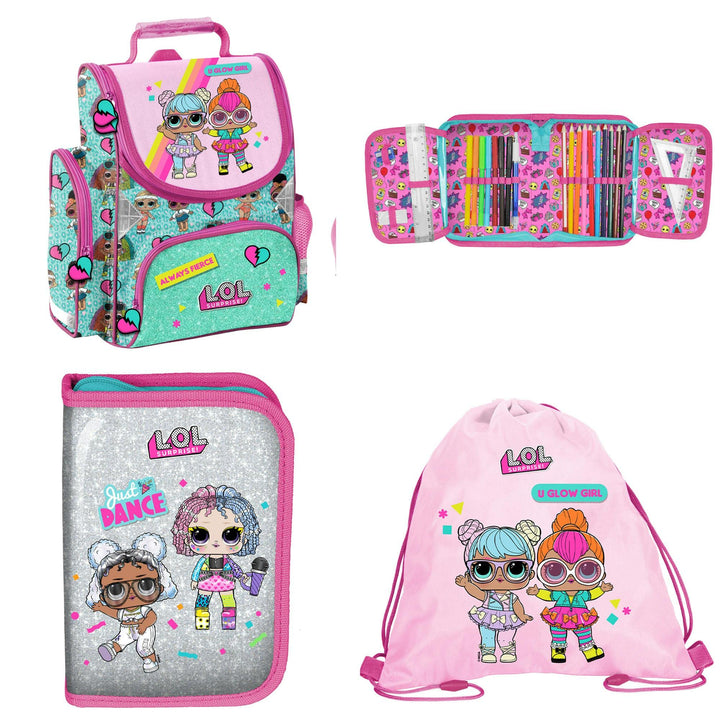LOL Schulranzen Mädchen 1 Klasse Tornister Schulrucksack SET 3 tlg. L.O.L. für Grundschule ergonomis