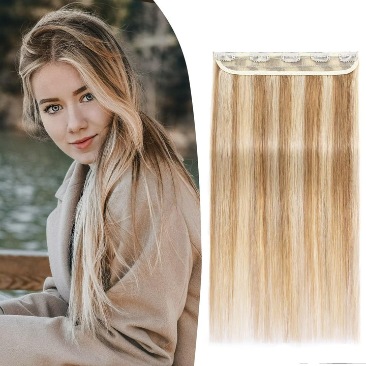 TESS Clip in Extensions Echthaar Blond Balayage 25 cm, Ein Stück Clip in Echthaar Haarverlängerung 5