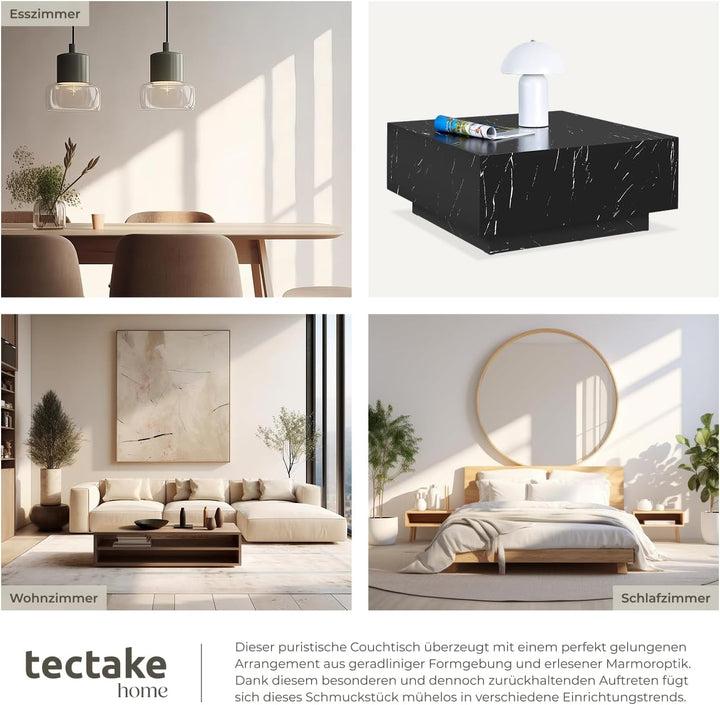 tectake® Couch Tisch, Room Decor in Marmor Optik, Tisch Wohnzimmer, moderner Couchtisch, Beistelltis