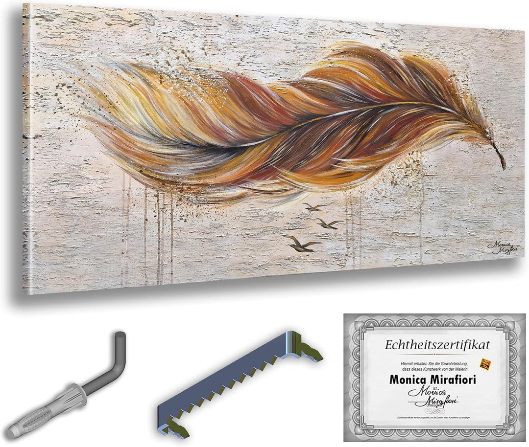 Monica Mirafiori I 100% HANDGEMALT I Gemälde Brown Feather I 100x50cm | Gemälde Handgemalt | Acrylge
