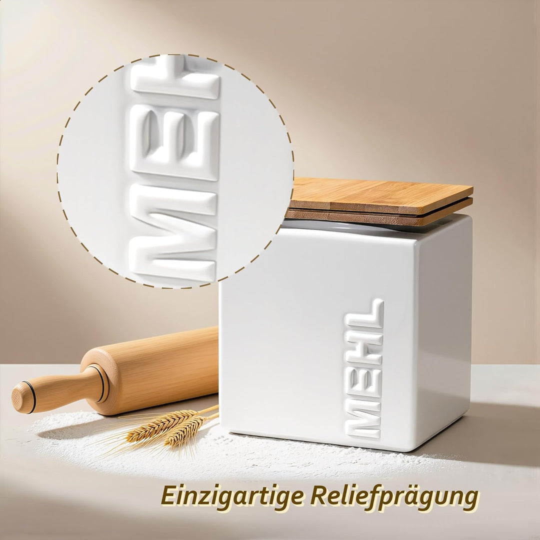 HWG-Home® - Mehl Aufbewahrung Luftdicht 1kg - für lange Haltbarkeit - Design Mehlbehälter und Vorrat