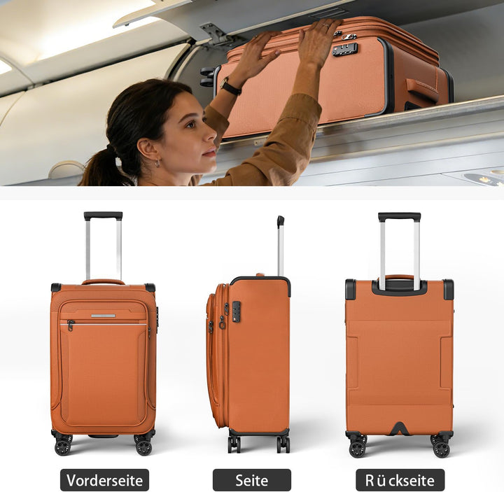 Weichschalenkoffer erweiterbar - Handgepäck Koffer klein 55x38x23cm, Stoffkoffer Trolley wasserfest,