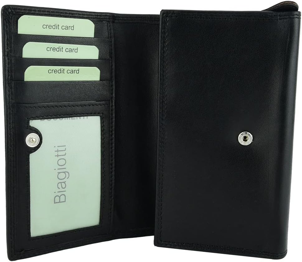 Laura Biagiotti Damen-Geldbörse aus echtem Leder, geräumig mit Geschenkbox Schwarz 155, Schwarz 155