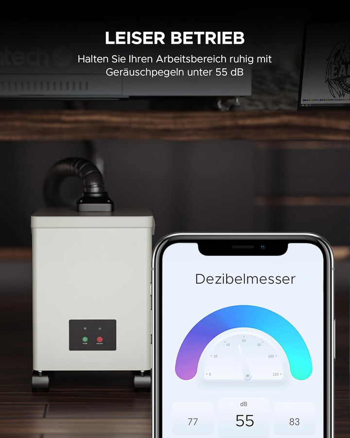 OMTech Rauchabsauger XF18 mit 3-Stufen-Filter Rauchabsorber und -reiniger mit Rädern 80W 180m3/h Löt