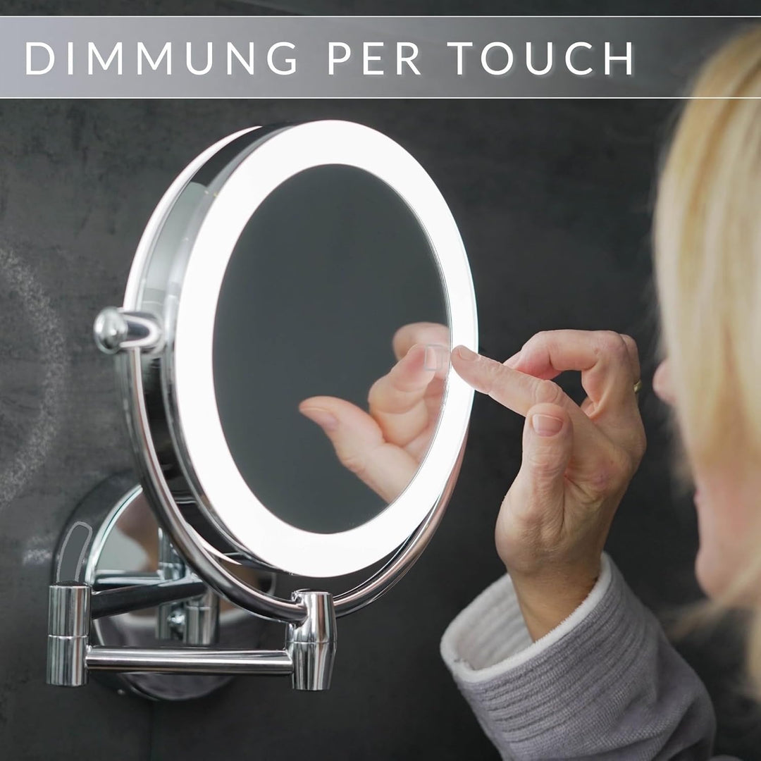 Kosmetikspiegel Modena – LED Schminkspiegel 5x/10x Vergrösserung – Wandmontage mit Dimmer & Auto-Off