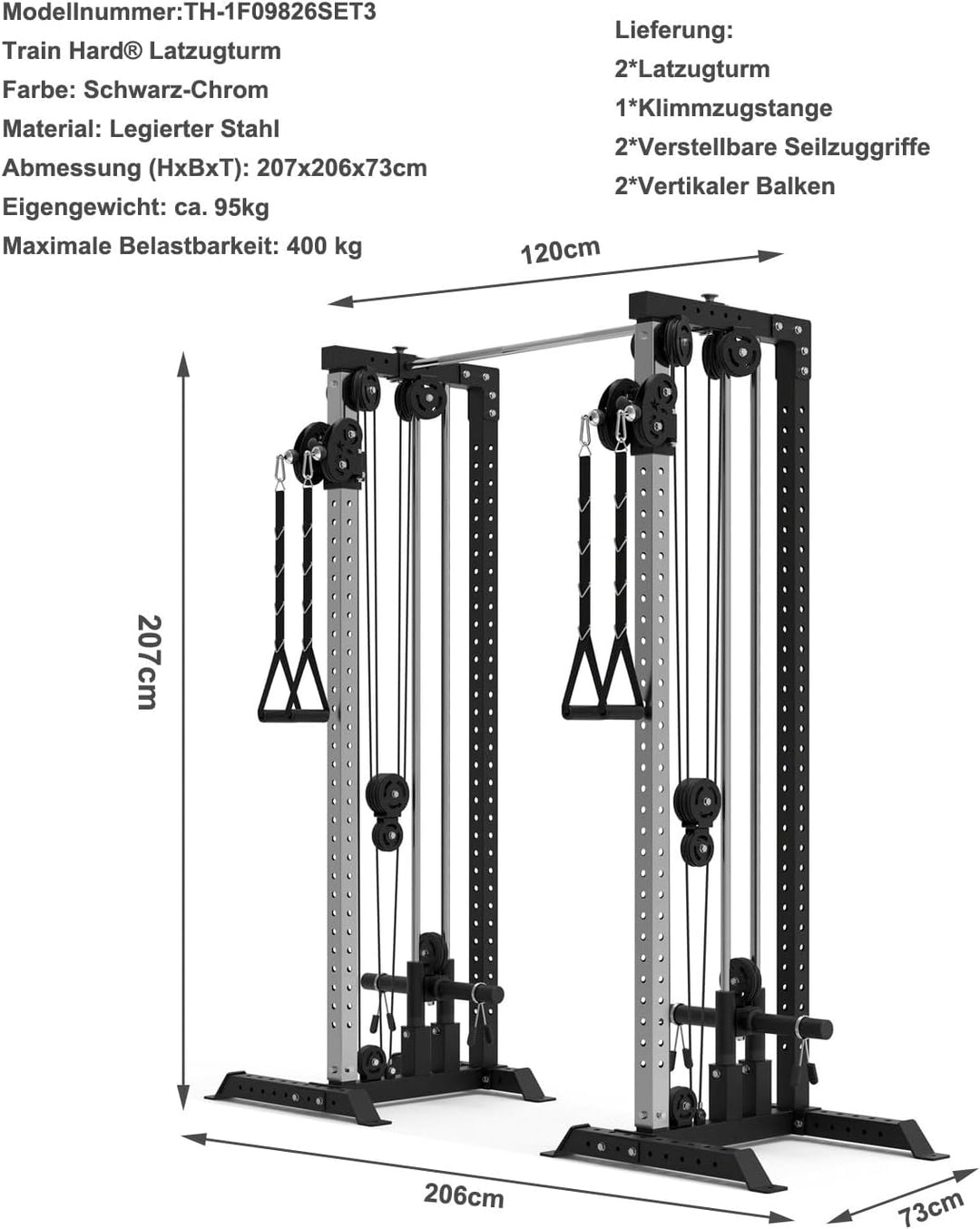 Train Hard® Bodenmontage Latzugturm, Kabelzuganlage, Seilzugstation zur Brandneues Modell 2024 B:1F0