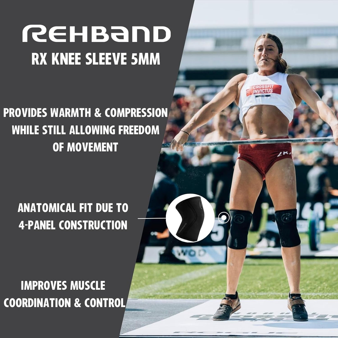 Rehband Kniebandage Kraftsport, Kniestütze für Cross Fit & schweres Training, Knee Sleeve aus 5 mm N
