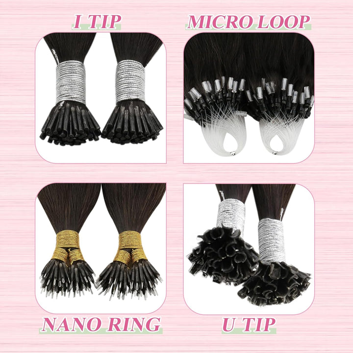 YoungSee Bondings Extensions Echthaar Braun Ombre Extensions Echthaar Bondings Dunkelbraun mit Mitte