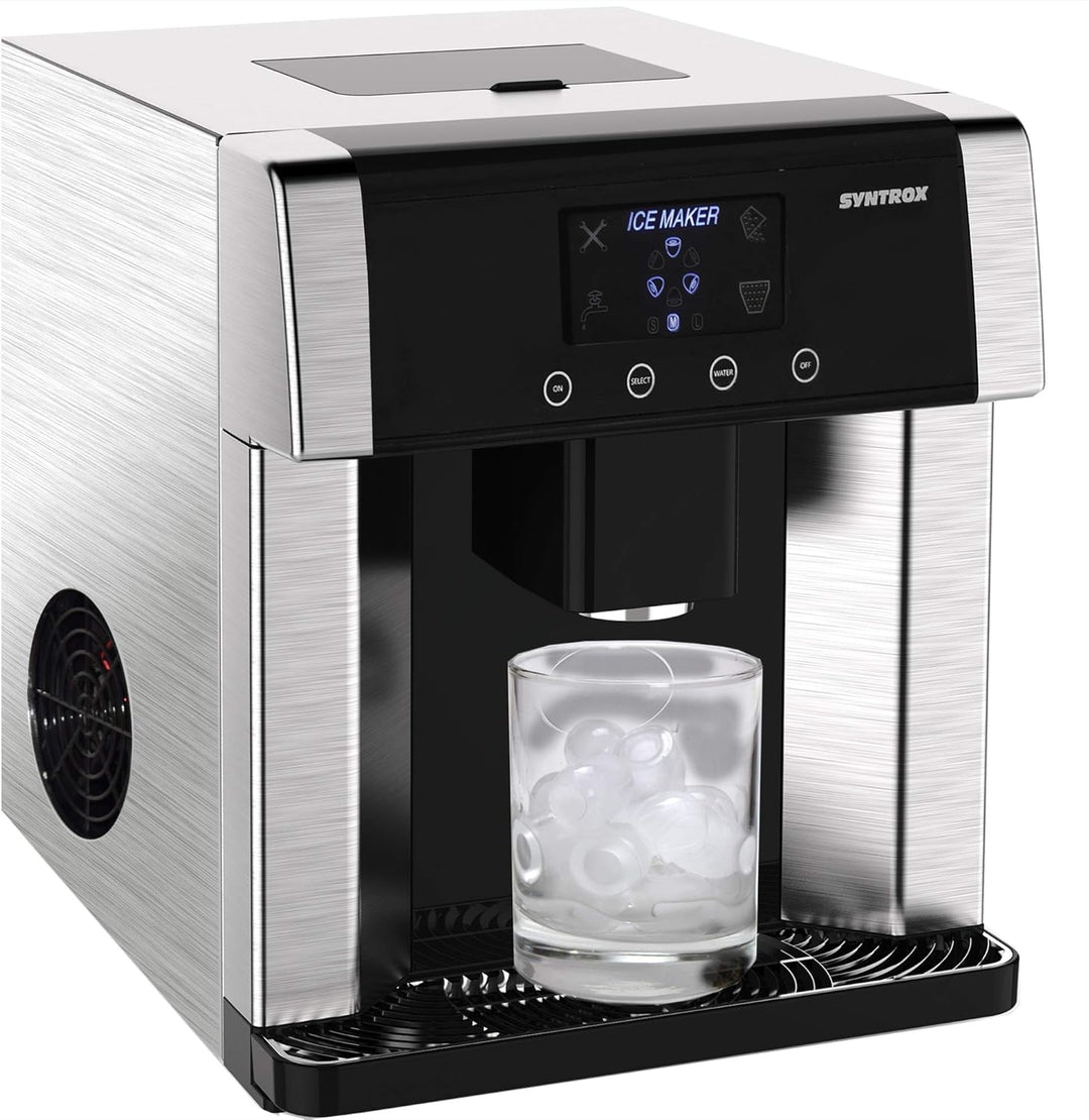 Syntrox Germany Digitaler Eiswürfelbereiter mit Eiswasserfunktion Eiswürfelmaschine IC-150W LCD Turk