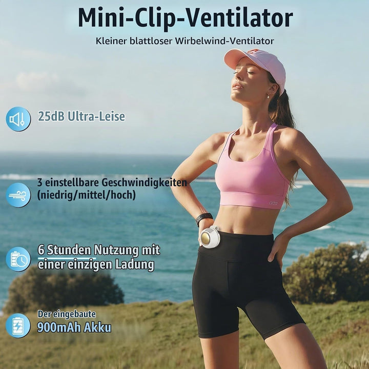 Mini Flügelloser Clip-Ventilator mit 360°, Drehung - Tragbarer USB-C Wiederaufladbarer Hals Taillenv