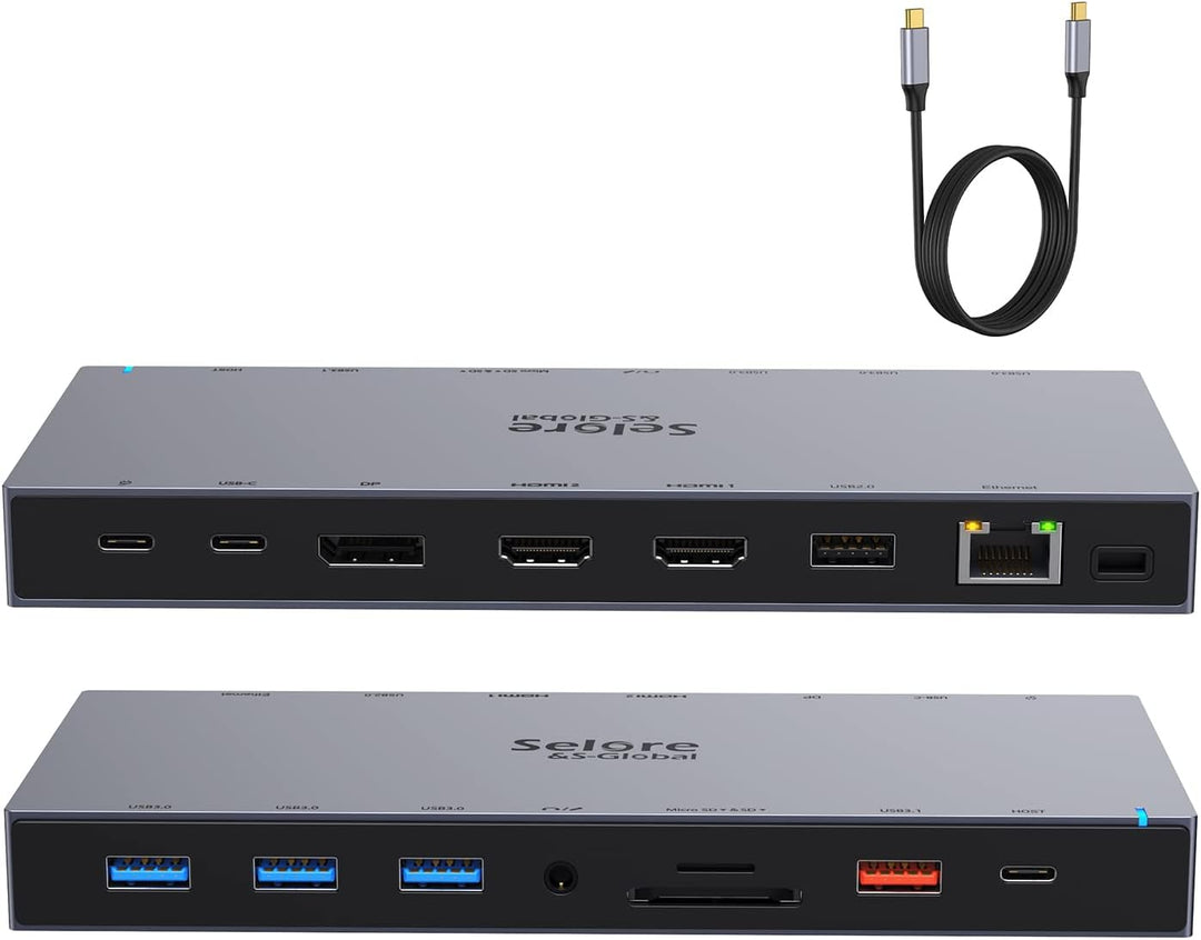 Docking Station USB C Dock, 15 in 1 Laptop Dockingstation, mit 1m Kabel mit Dual 4K HDMI Displayport