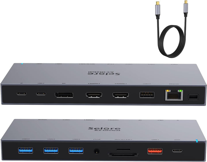 Docking Station USB C Dock, 15 in 1 Laptop Dockingstation, mit 1m Kabel mit Dual 4K HDMI Displayport