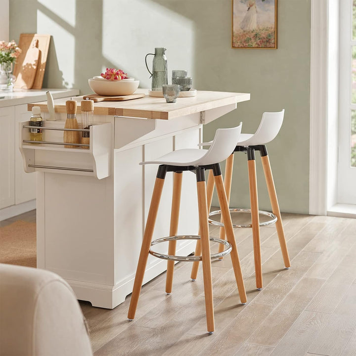 SoBuy FST86-W Barhocker mit Fussstütze Barstuhl Tresenhocker Barstuhl mit Rücklehne weiss Beine aus