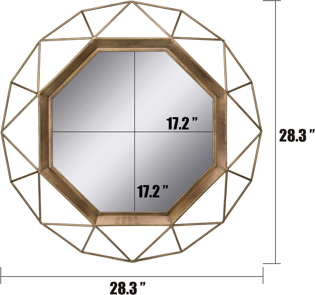 Stonebriar Decorative 28" Geometric Metal Frame Hanging Wall Mirror with Mounting Brackets, Antique