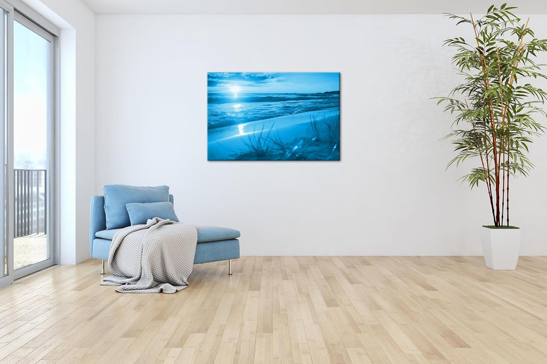 deyoli Sonnenuntergang am Wasser Format 80x60 Effekt: Monocrome Blau als Leinwandbild, Motiv fertig