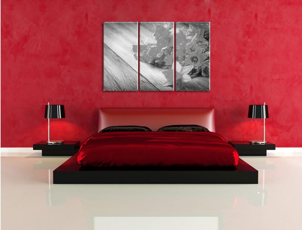 Pixxprint Bündel gelber Narzissen Kunst / 3-Teilig/Gesamtmass 120cm Leinwandbild bespannt auf Holzra