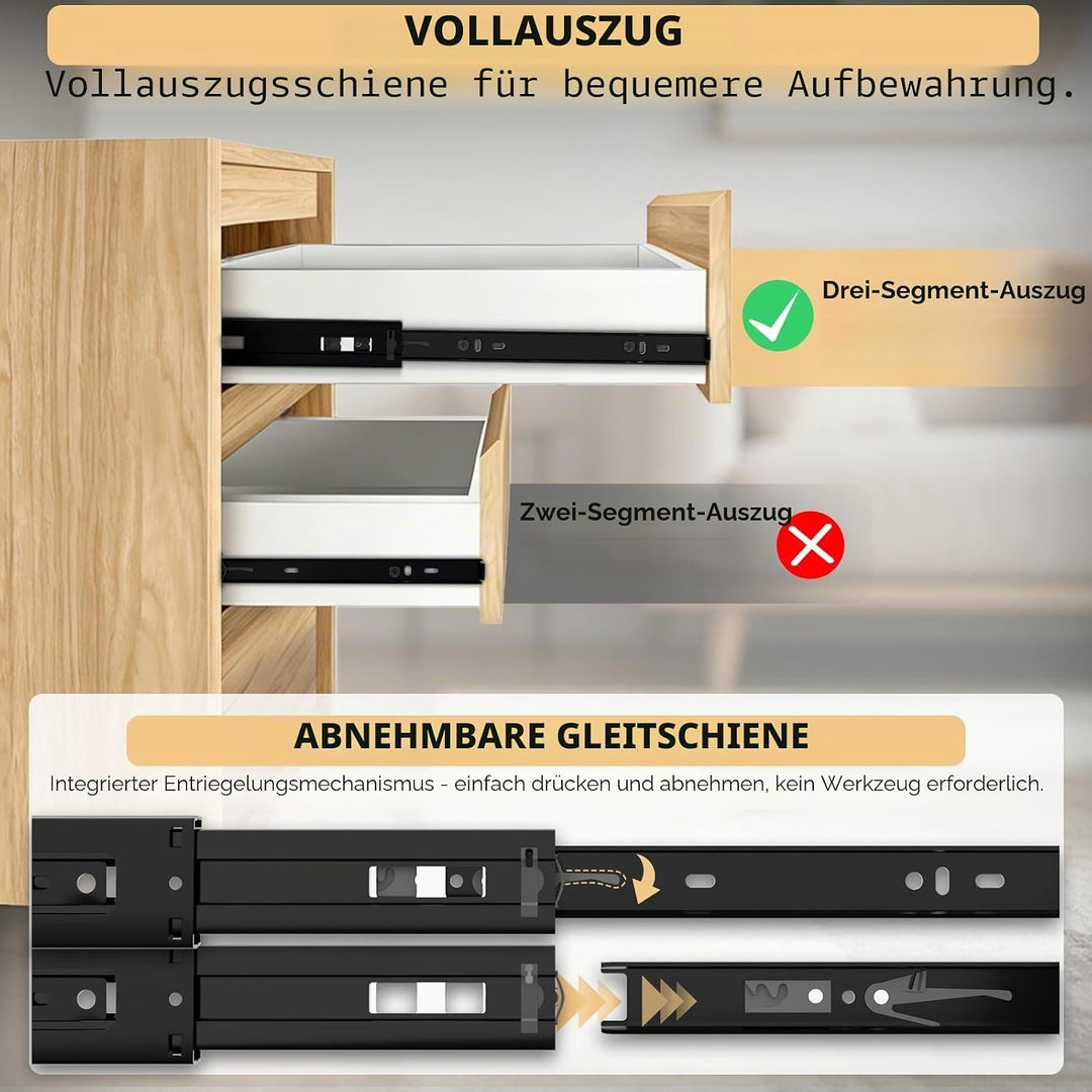 AOLISHENG Kugellager Schubladenschienen softclose 450mm, schwere Belastbarkeit 45 kg, 5 Paar (10 Stü