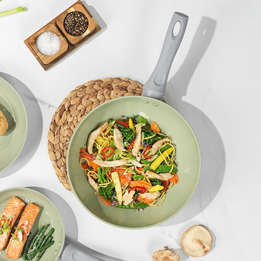 Salter BW09285 Earth Wokpfanne Induktion 28cm, grosser Wok mit rundem Boden, hohem Rand zum Kochen,