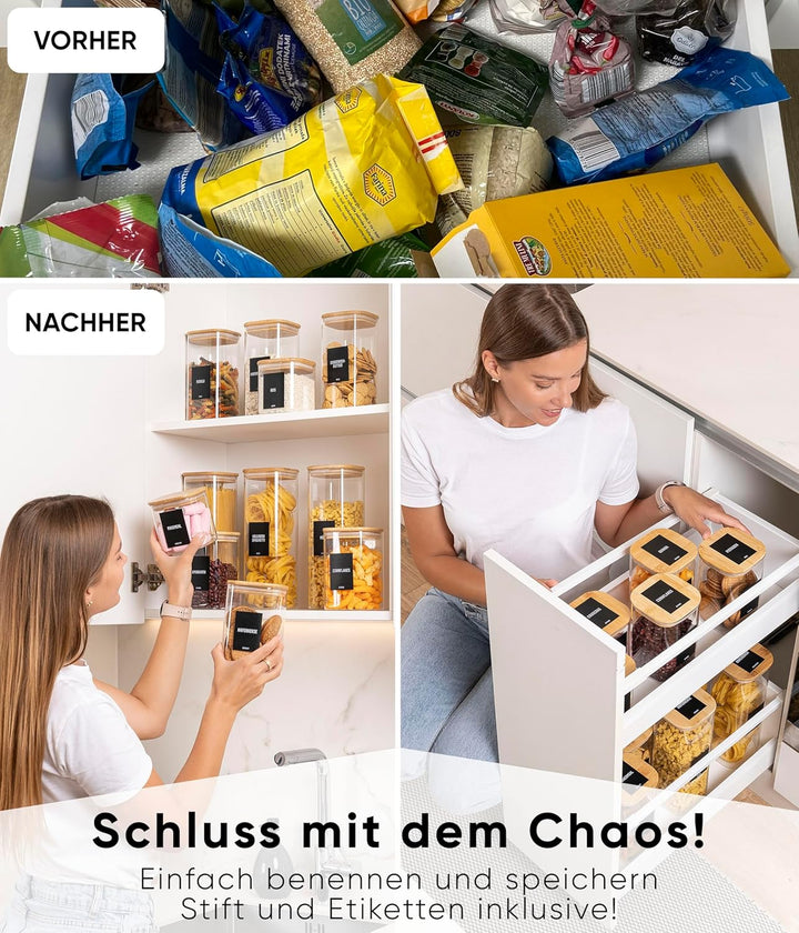 Deco haus® Vorratsgläser mit Deckel luftdicht + Etiketten [6er KOMBI SET] - Für Müsli, Cornflakes, M