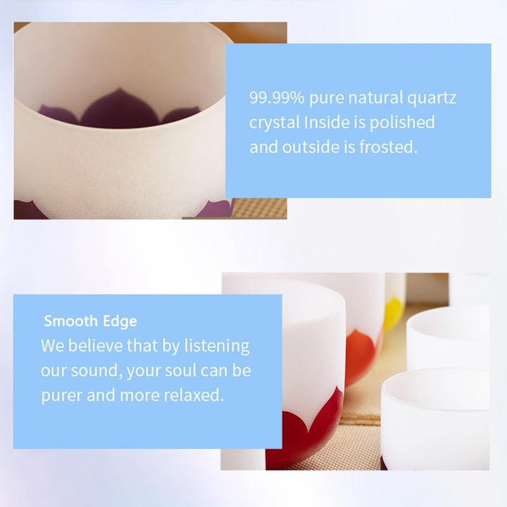 Hye-eun Kristall Klangschale Set,7-12 Zoll 432hz Lotusblumen Klangschalen Set 7 Chakren für Meditati
