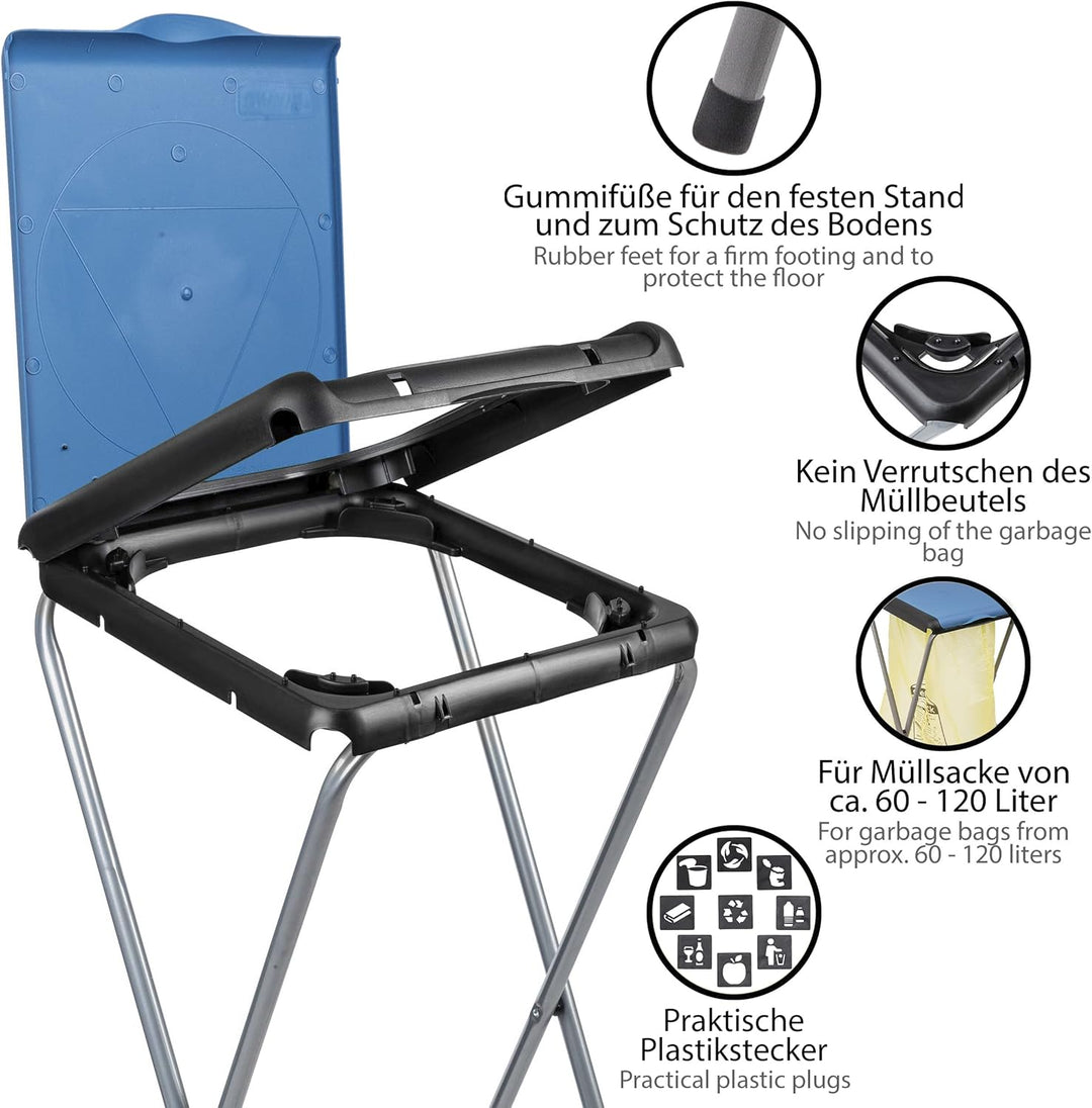 ONVAYA® Müllsackständer bis 120 Liter mit Deckel | Blau - 3 Stück | Stabiler höhenverstellbarer Müll