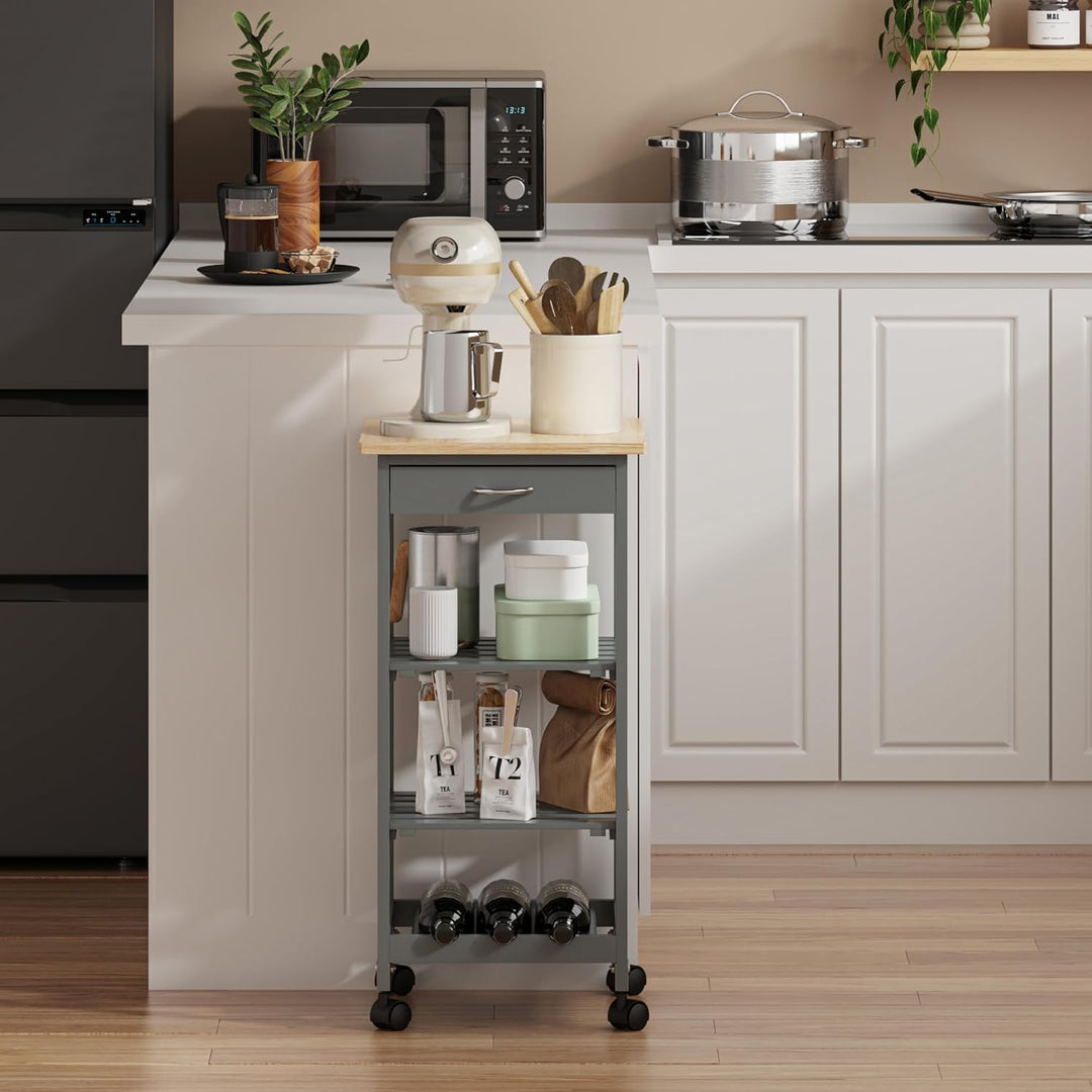 [en.casa] Servierwagen Biel Dunkelgrau/Holzfarben 76 x 37 x 37 cm Küchenwagen Aufbewahrungsregal mit