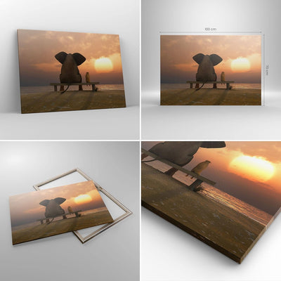 Bilder auf Leinwand 100x70cm Leinwandbild mit Rahmen Elefant Ufer Meer Gross Wanddeko Bild Schlafzim