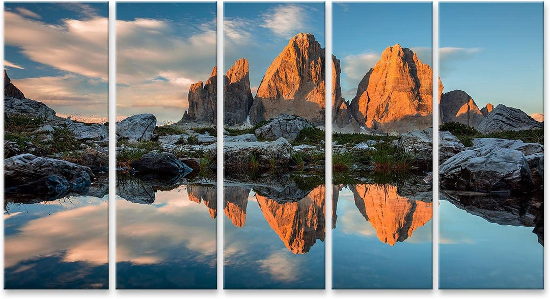 islandburner Bild auf Leinwand Tre Cime Di Lavaredo Spiegelung See Sonnenuntergang Dolomit Drei Zinn