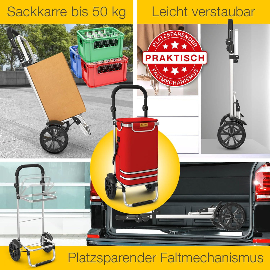 ELONEO Einkaufstrolley klappbar, Einkaufswagen mit Kühlfach, 3in1 Trolley, Sackkarre & Umhängetasche
