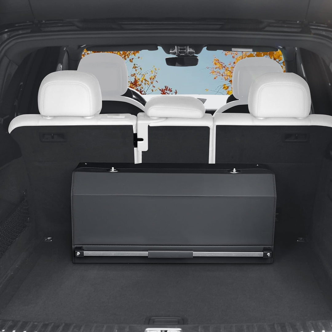61L Premium Leder Auto Kofferraum Organizer mit Deckel - Vordertür-Design, Stabile Griffen, Multifun