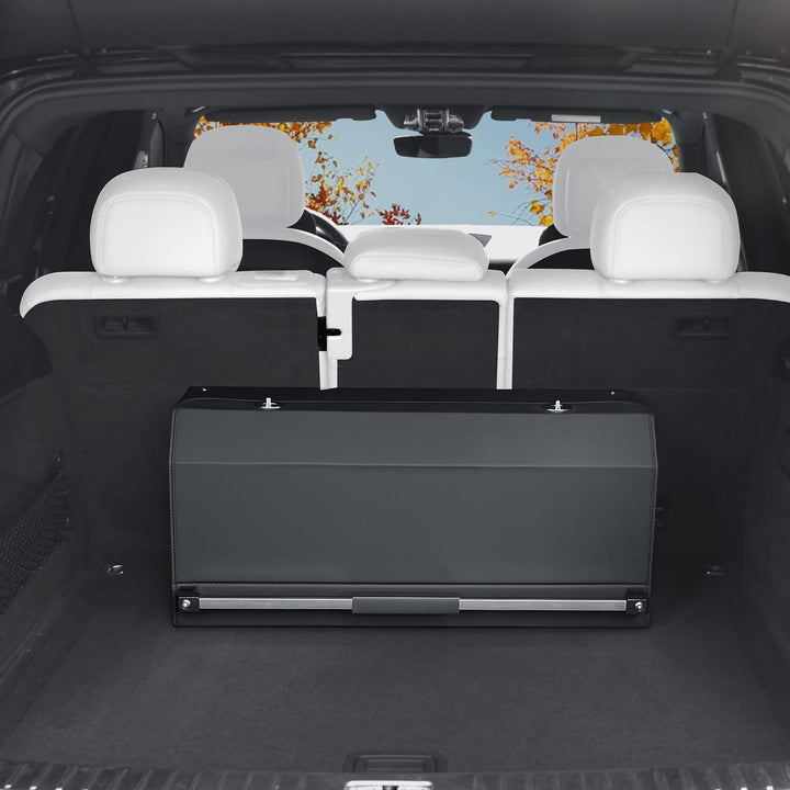 61L Premium Leder Auto Kofferraum Organizer mit Deckel - Vordertür-Design, Stabile Griffen, Multifun