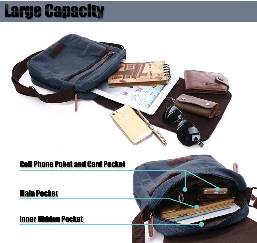 LOSMILE Herren Umhängetaschen, Leinwand Schultertaschen, Laptoptasche,Schulranzen, für Schule und Ar