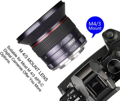 Meike MK 12mm F/2.8 Ultra-Weitwinkelobjektiv Weitwinkel-Manueller objektiv Fokus für Micro 4/3 (Olym