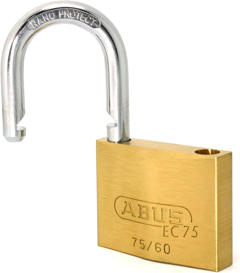 ABUS Hangschloss EC75/60 mit Wendeschlüsseltechnologie Messing, Schlosskörperbreite 60 mm" 60mm, 60m