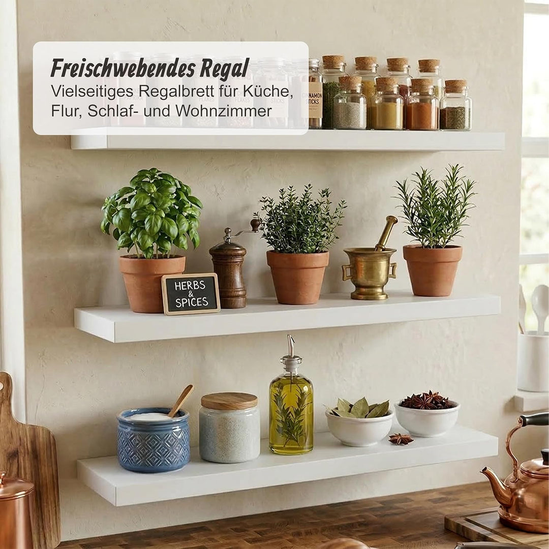 Relaxdays Wandregal, 3er Set, HxBxT: 4 x 100 x 23 cm, Holzoptik, Metall, Wandbretter für Wohnzimmer,