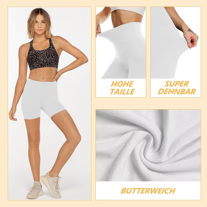 2er Pack Radlerhose Damen Hohe Taille Kurze Sporthose Shorts Sommer Leggings Blickdicht Hotpants Unt