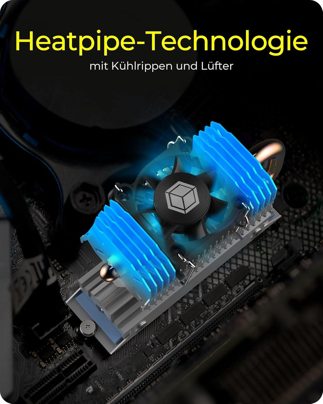 ICY BOX M.2 Heatpipe Kühler mit 30 mm Lüfter Bauhöhe für M.2 SSD (2280), Aluminium, Silber IB-M2HSF-