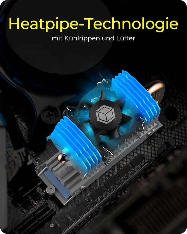 ICY BOX M.2 Heatpipe Kühler mit 30 mm Lüfter Bauhöhe für M.2 SSD (2280), Aluminium, Silber IB-M2HSF-