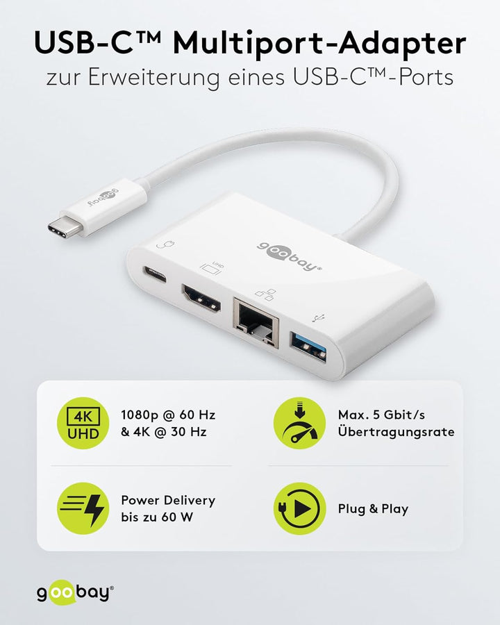 Goobay 62105 USB C Hub Multiport USB Verteiler 60W PD / 4 Port USBC auf 1x HDMI - 1x USB-C - 1x USB-