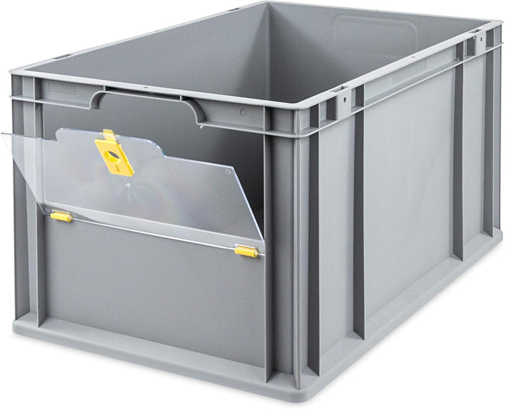 aidB Eurobox NextGen Insight Cover gelb, 600x400x320 mm, Cover hoch, robuste Regalbox mit Entnahmeöf
