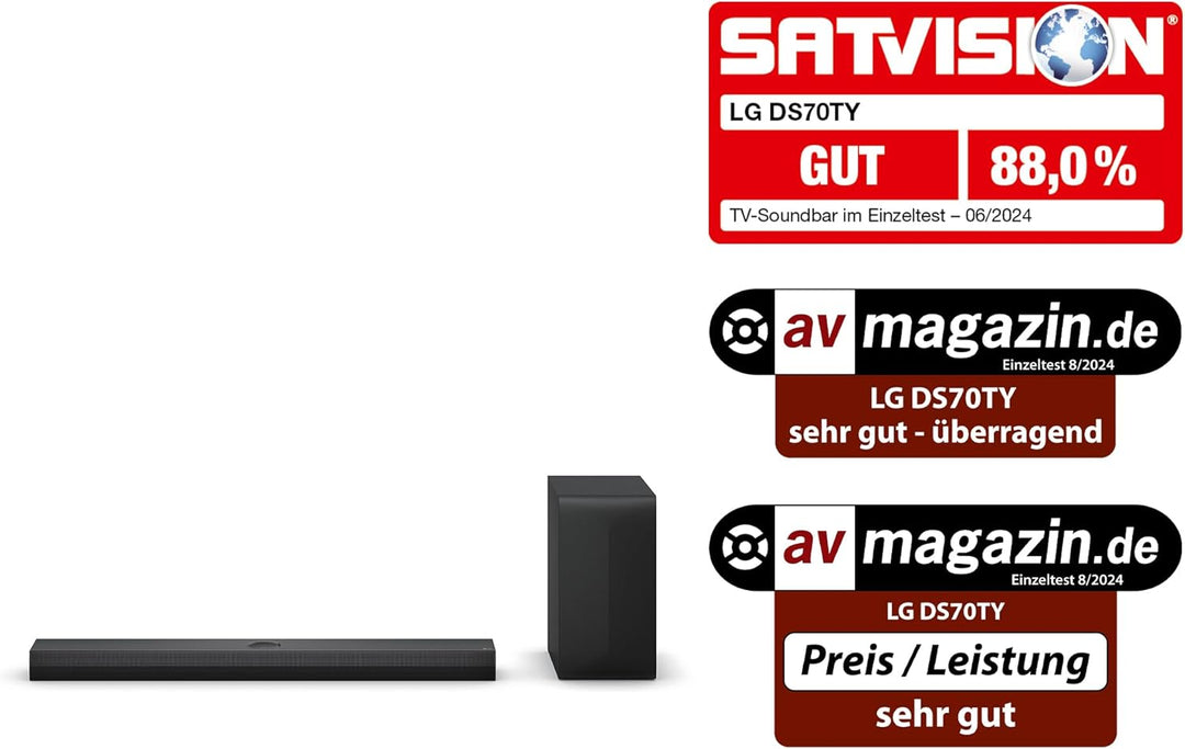 LG DS70TY 3.1.1 Dolby Atmos Soundbar (400W) mit kabellosem Subwoofer (eARC, HDMI, Optisch, Bluetooth