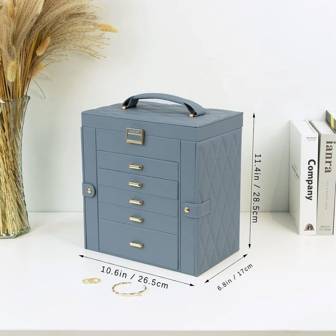 KAMIER Schmuckkästchen für Damen, grosse Schmuckschatulle mit 6 Ebenen, Schmuckbox mit Spiegel und 5