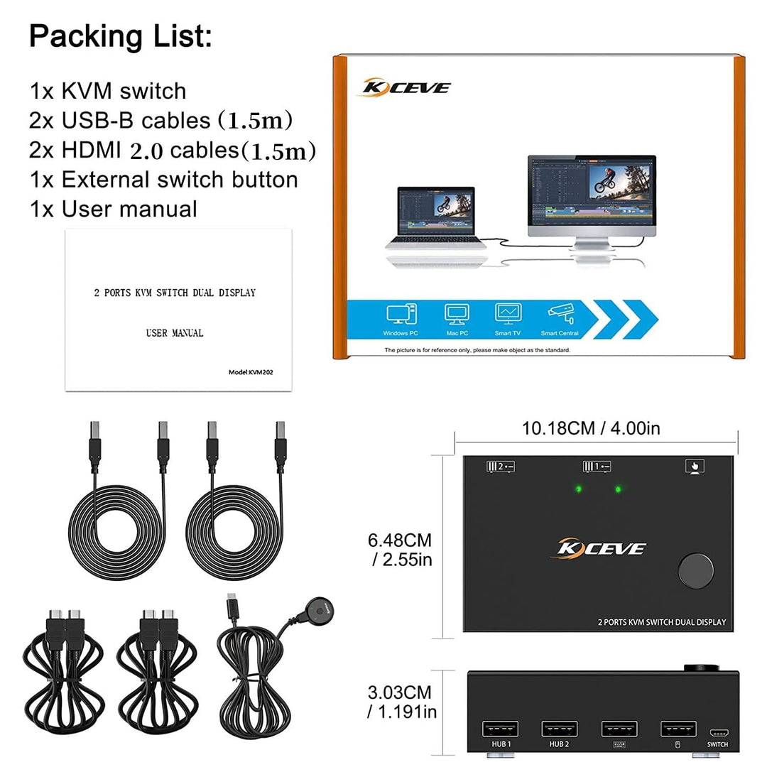 Dual Monitor KVM Switch HDMI 2 Port 4K@30Hz, MLEEDA KVM Switch 2 Monitore für 2 Computer teilen sich