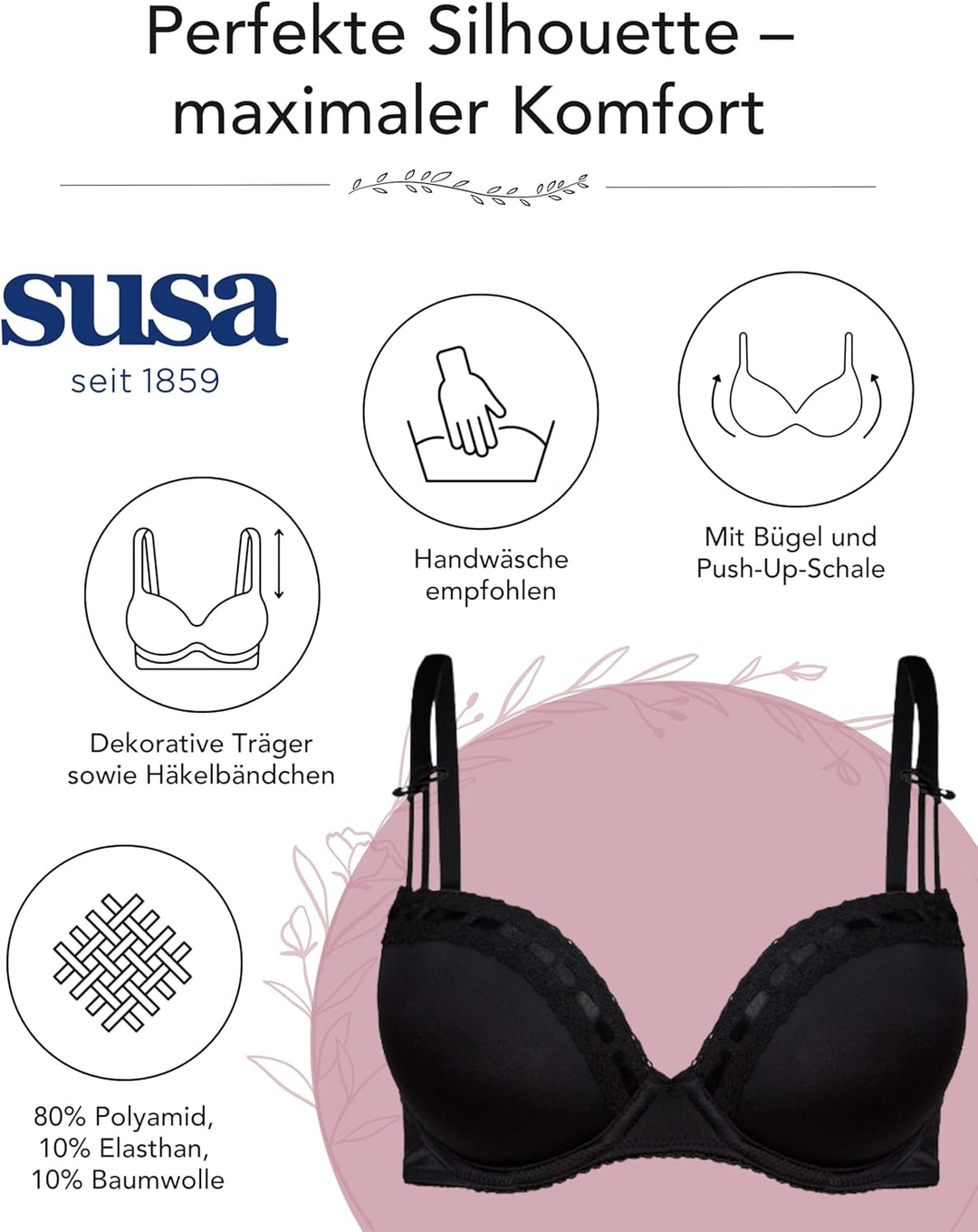 Susa Damen Dirndl 7432 Push-Up BH, Schwarz (Schwarz 004), 70A