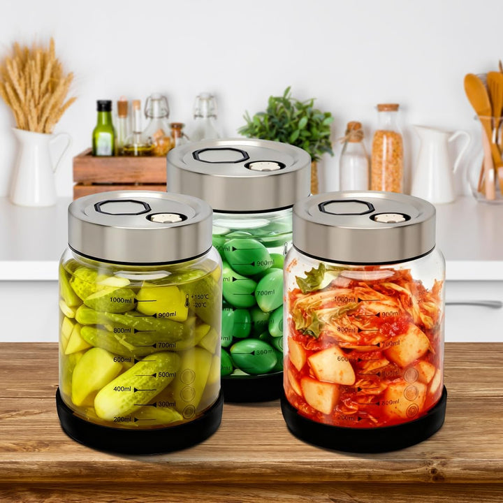 CEWROM Fermentierglas mit Deckel, 1L Grosses Fermentierglas, Gärglas mit Entlüftungsventil, für die