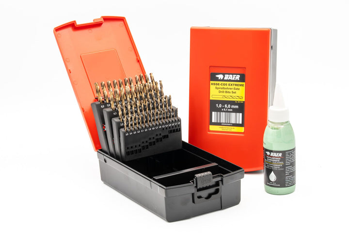 BAER Spiralbohrer Set HSSE inklusive Bohrpaste (0,1mm steigend) 1-6 mm - Spiralbohrersatz aus hochle