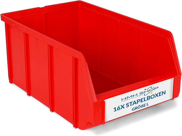HMH 16x Stapelboxen Grösse L Werkstatt Garage Keller Sichtlagerboxen 335x209x152mm Lagerboxen ROT Si