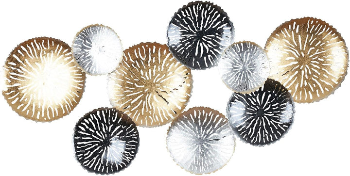 3D Wandbild 115x56cm Ringe Kreise Metall Gold Schwarz Silber Deko Teller Wanddeko Design Wandkunst M